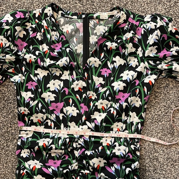 Veronica Beard Janis Ruched Floral Mini Dress Poplin Bubble Sleeves Designer 6 - Picture 4 of 14